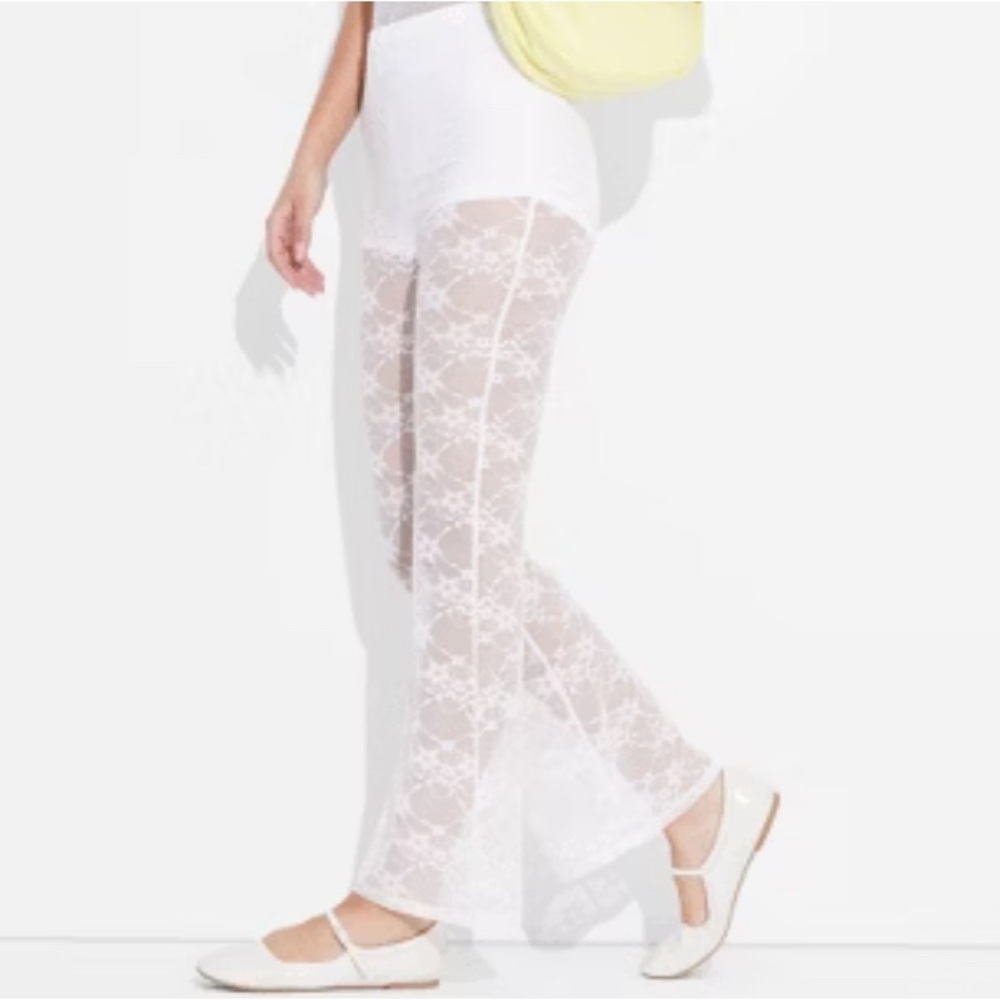 WILD FABLE White Lace Mid Rise Flare Pants Beach Cover Up- Size S